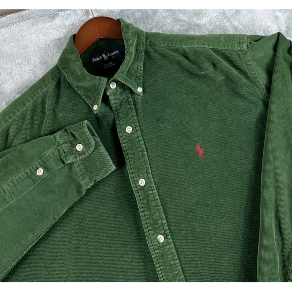 VTG Ralph Lauren Shirt Men Large Green Corduroy Blaire Long Sleeve 90s READ
